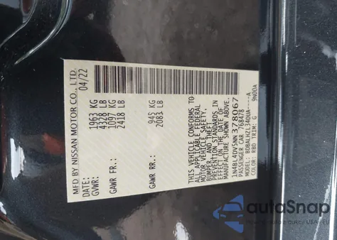 2022 Nissan Altima Sv Fwd z USA, uszkodzony, nr VIN 1N4BL4DV5NN378067